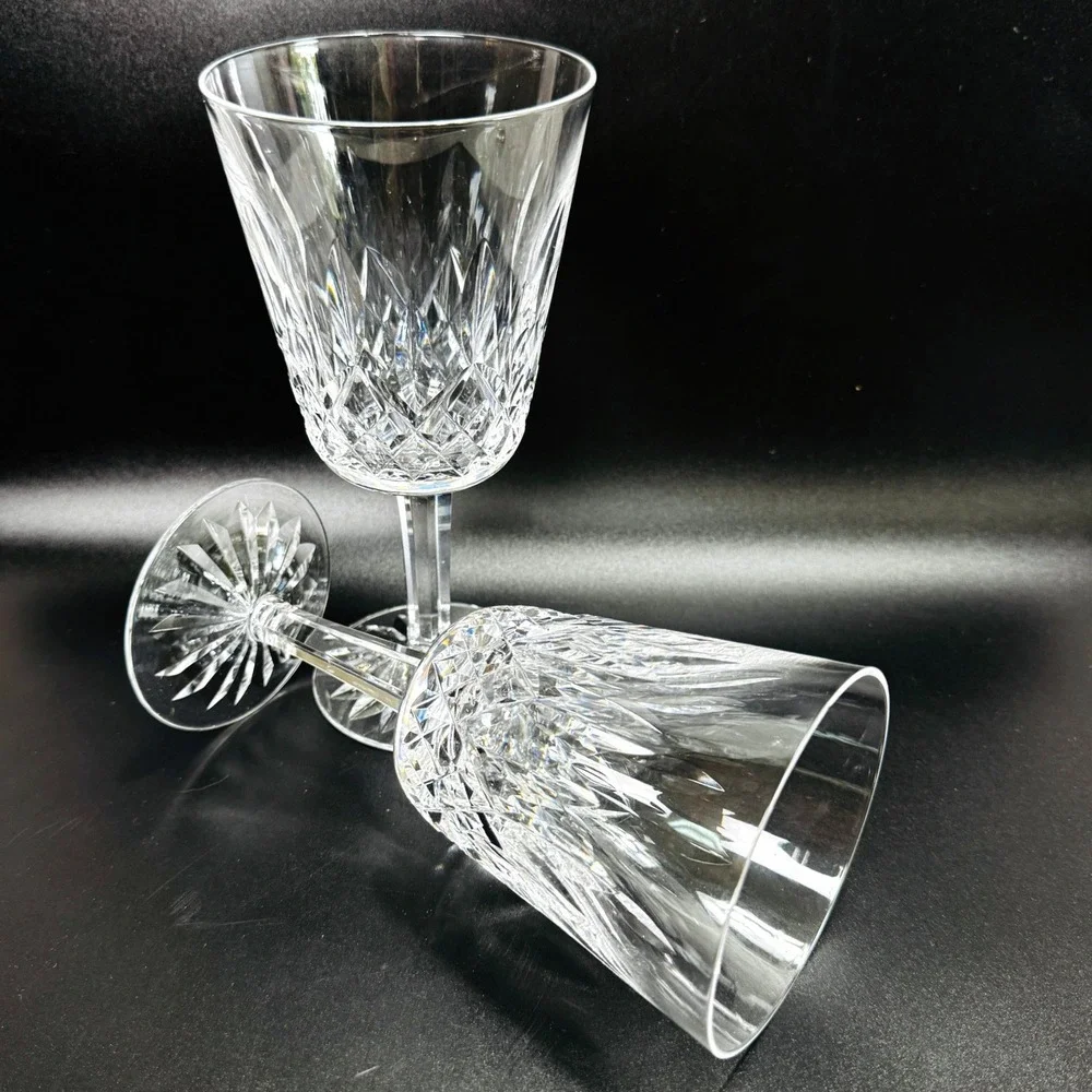 Waterford Crystal Lismore Goblets Vintage Set of 2 Clear Cut Glass Stemware Pair